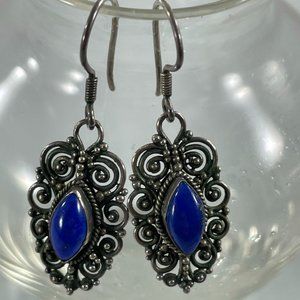 925 Silver Filigree with Lapis Lazuli Earrings